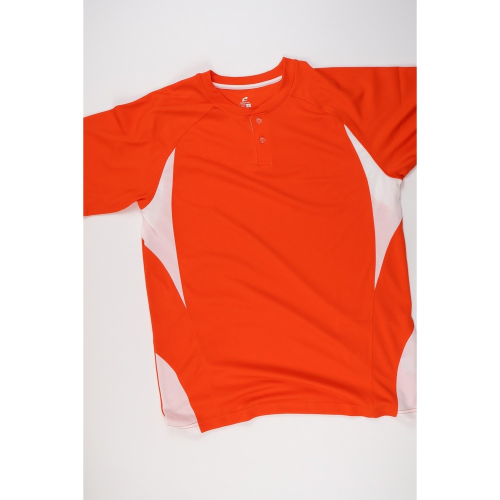 Champro Baseball Jersey Henley Shirt Orange White Large Athletic Performance NEW